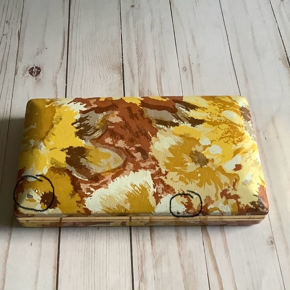 Vintage Floral Clamshell Hard Jewelry Case **FLAWED** Art Project Restore Craft - Picture 5 of 5